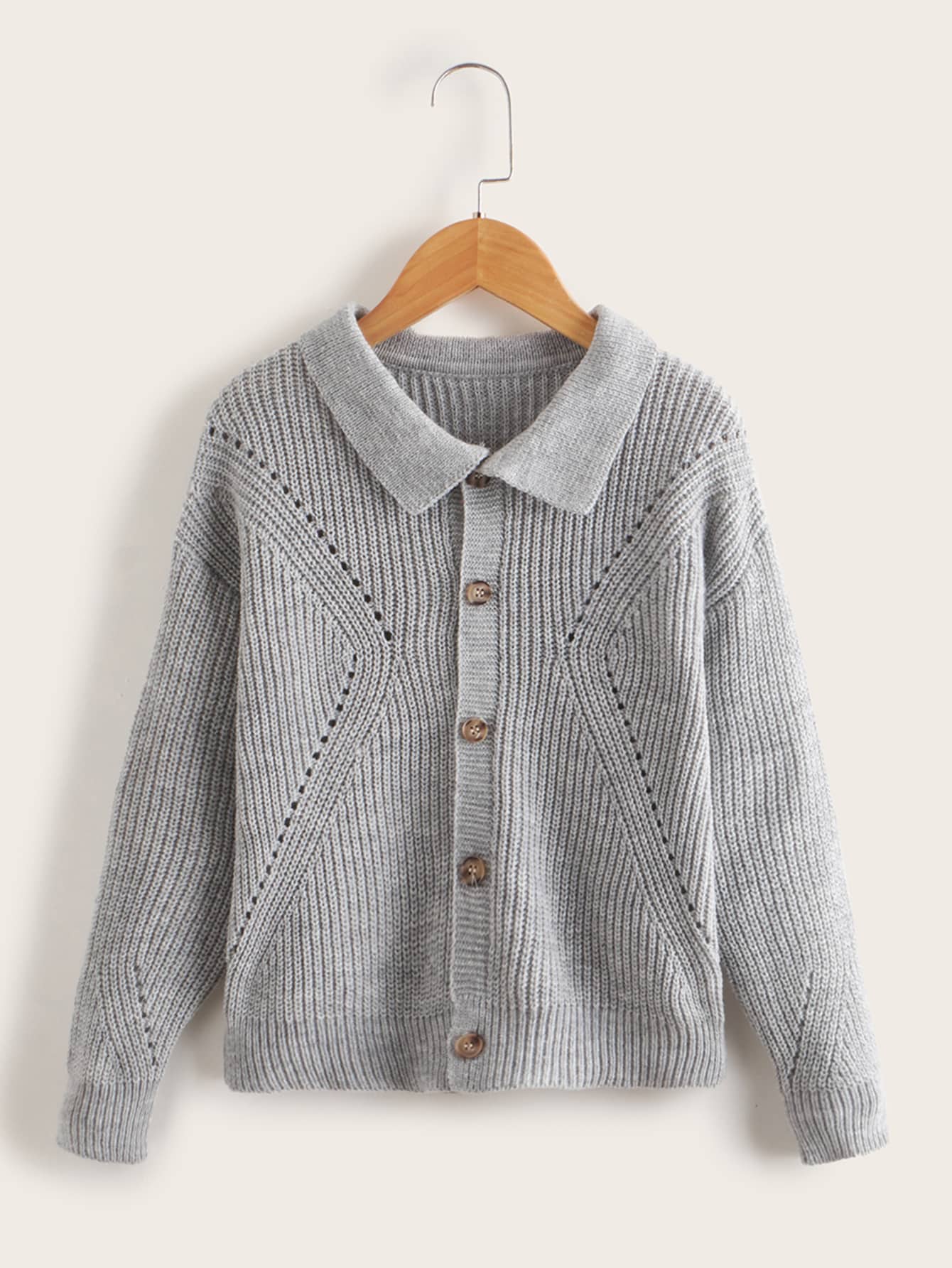 SHEIN Niños Cárdigan tejido de canalé de hombros caídos - Gris Claro - Ver 1