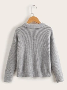 SHEIN Niños Cárdigan tejido de canalé de hombros caídos - Gris Claro - Ver 2