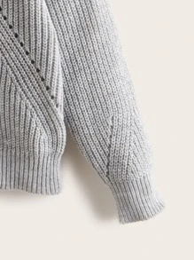 SHEIN Niños Cárdigan tejido de canalé de hombros caídos - Gris Claro - Ver 4