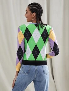 Colourblock Argyle Pattern Jumper - Multicolor - View 2