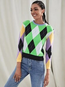 Colourblock Argyle Pattern Jumper - Multicolor - View 4