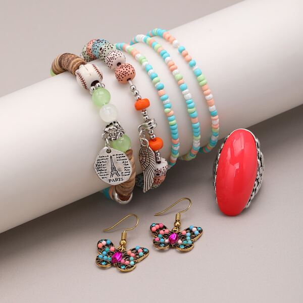 

8pcs Wing & Butterfly Charm Jewelry Set, Multicolor