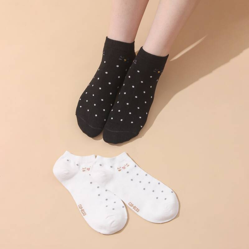 

2pairs Polka Dot Ankle Socks, Multicolor