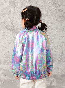 SHEIN Toddler Girls Holographic Allover Print Raglan Sleeve Jacket - Multicolor - View 2