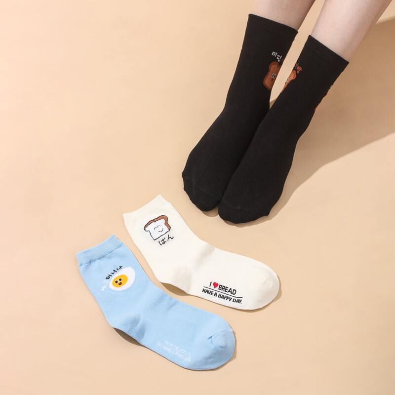 

3pairs Food Print Crew Socks, Multicolor