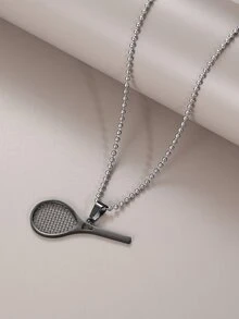 Tennis Racket Charm Necklace - Black - View 1