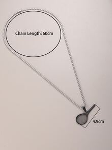 Tennis Racket Charm Necklace - Black - View 2