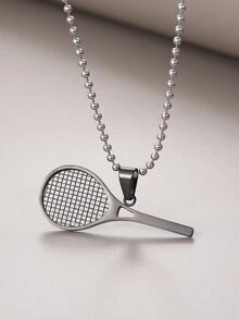Tennis Racket Charm Necklace - Black - View 3