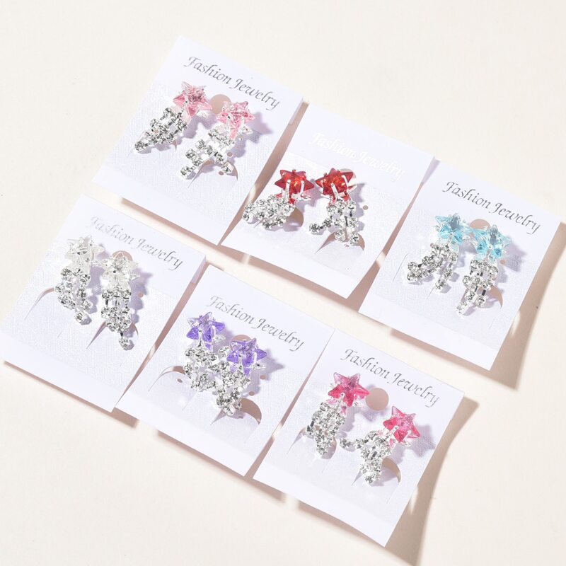 

6pairs Rhinestone Drop Earrings, Multicolor
