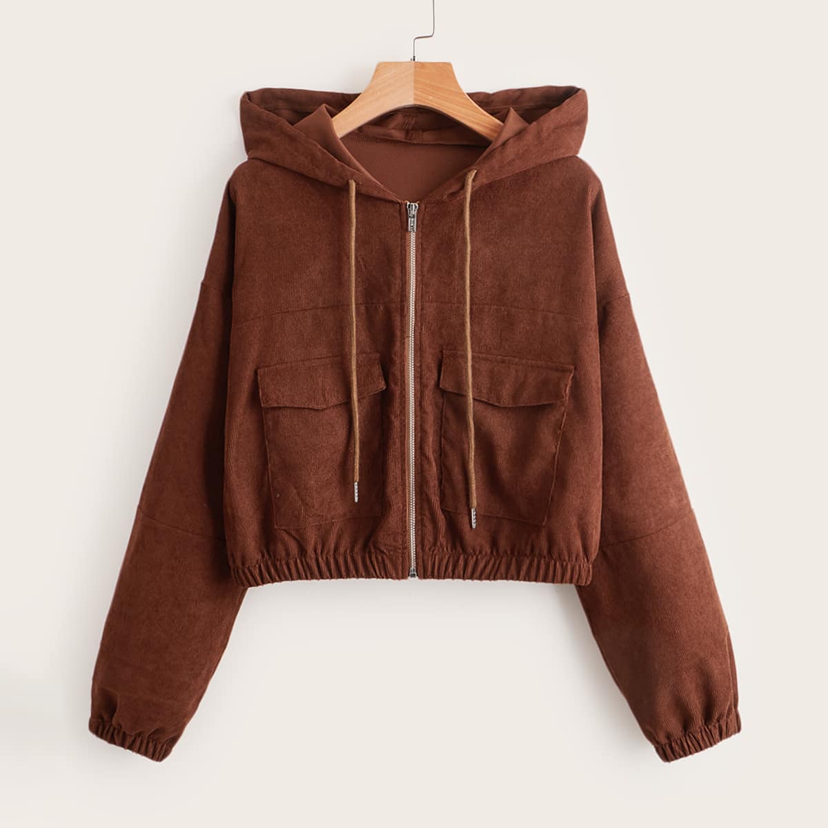 

Solid Zip Up Corduroy Hooded Jacket, Rust brown