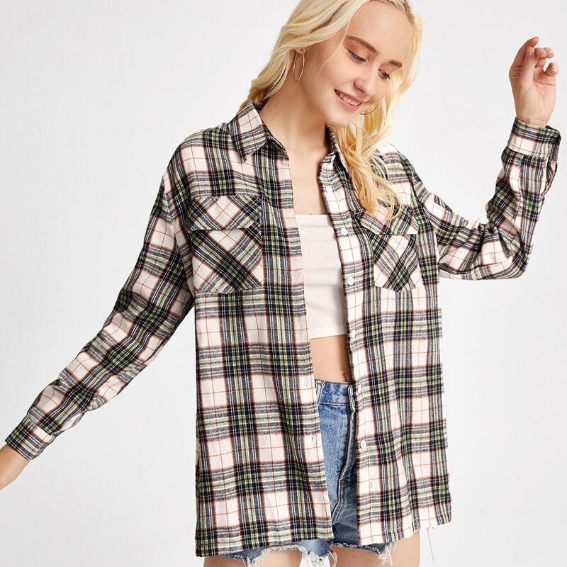 

Plaid Print Button Front Blouse, Multicolor