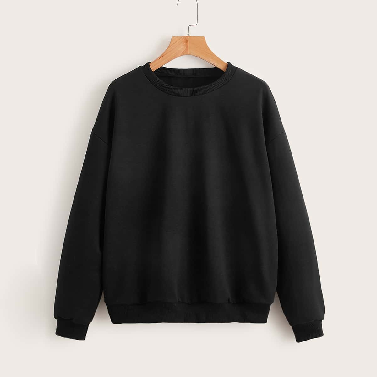 

Solid Drop Shoulder Sweatshirt, Black
