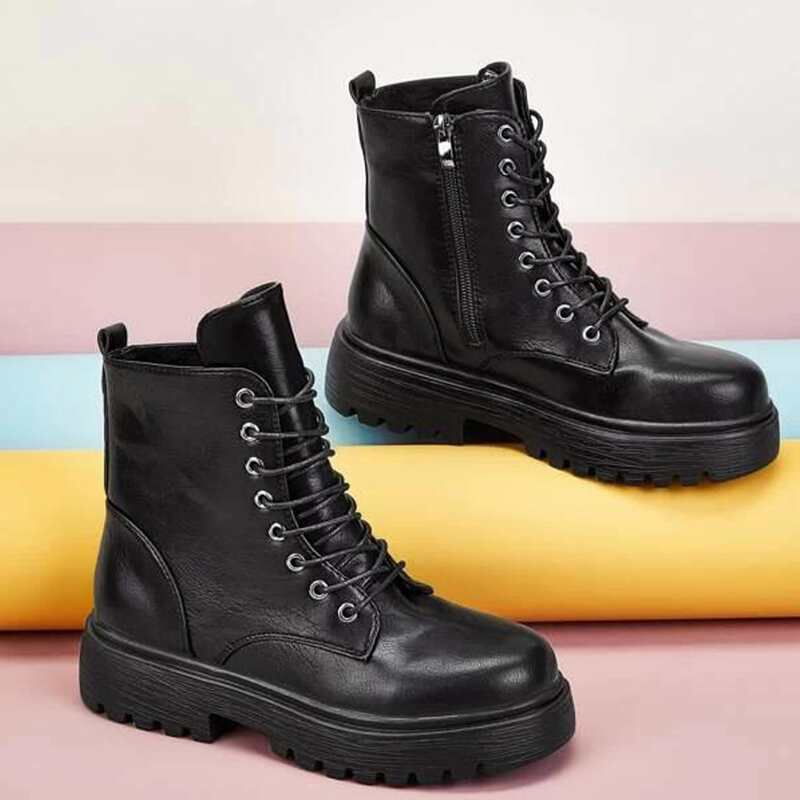 

Lace-up Front Chunky Boots, Black