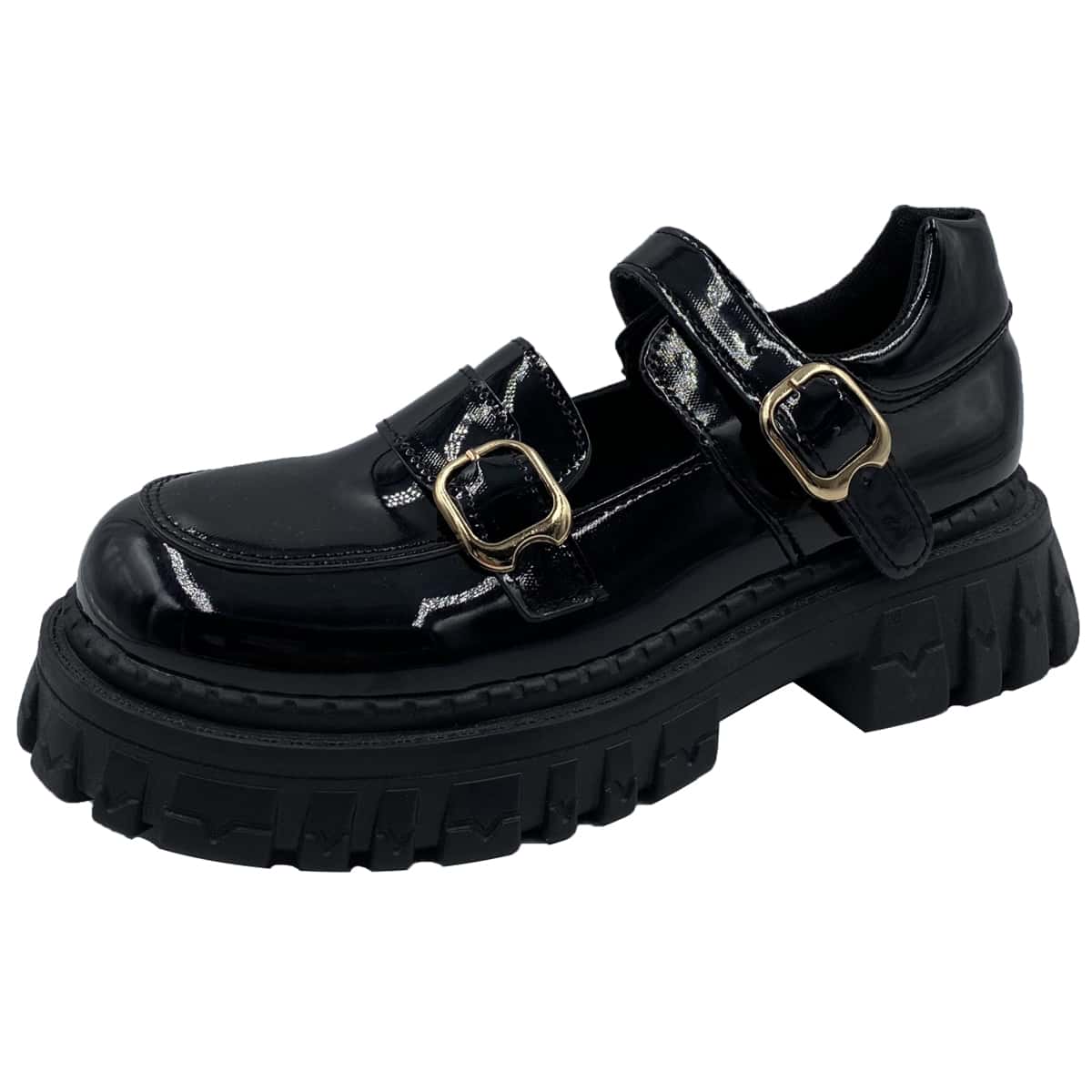 

Double Buckle Decor Wedge Mary Janes, Black