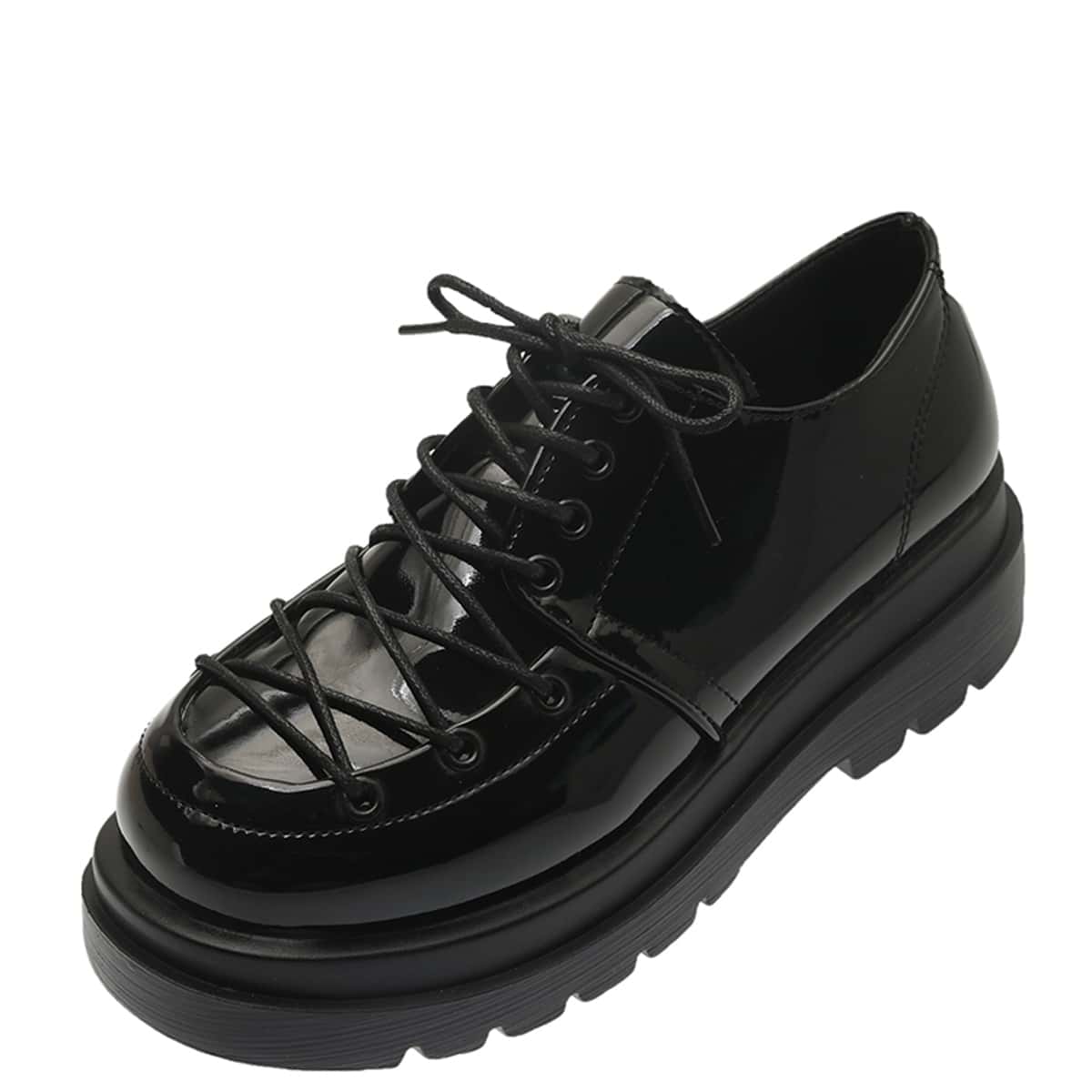 

Minimalist Lace-up Front Flatform Oxford Shoes, Black