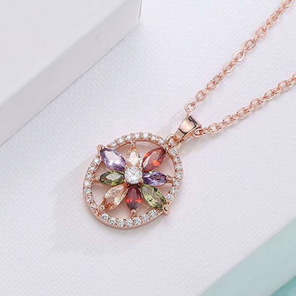 

Zircon Flower Charm Necklace, Rose gold