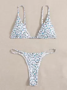 SHEIN Swim Summer Beach Ditsy Floral Bikini Set Triangle Bra & Thong Bottom 2 Piece Bathing Suit - Multicolor - View 1