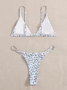 SHEIN Swim Summer Beach Ditsy Floral Bikini Set Triangle Bra & Thong Bottom 2 Piece Bathing Suit - Multicolor - View 2