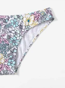 Swim Mod Conjunto de bikini con estampado floral, sujetador de cami con aros en V acanalado y traje de baño de 2 piezas con parte inferior de bikini - Multicolor - Ver 4