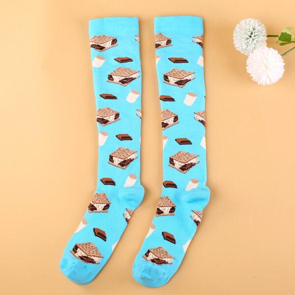 

Food Print Over The Calf Socks, Baby blue