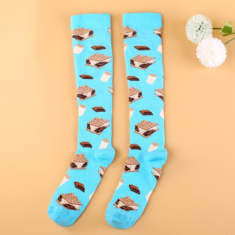 

Food Print Over The Calf Socks, Baby blue