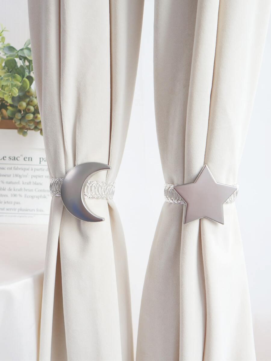 2 cái Mặt Trăng & Ngôi Sao Khóa Rèm Mùa Xuân - Bạc - Xem 1