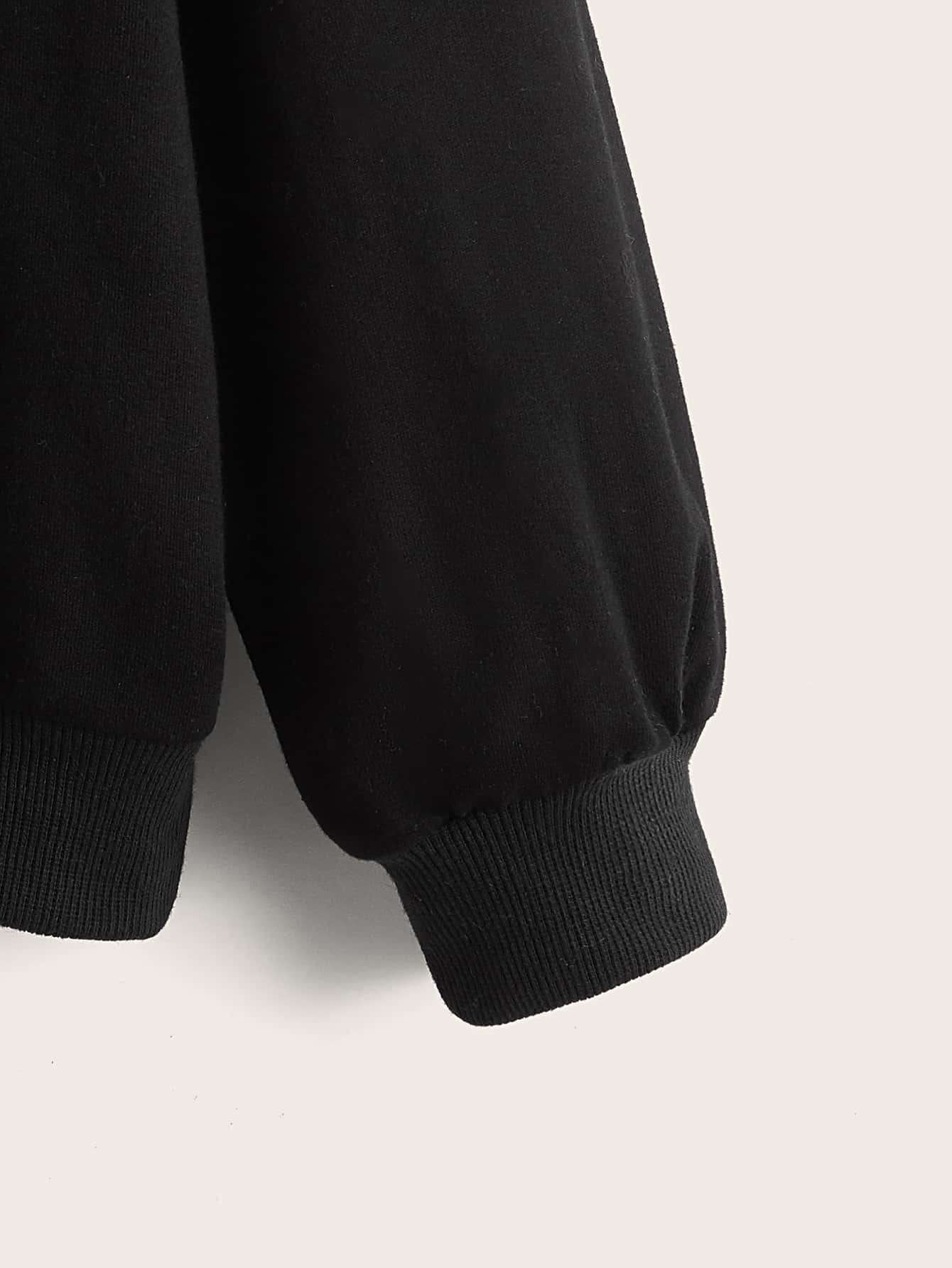 SHEIN Tween Girl Letter Graphic Drop Shoulder Pullover - Black - View 4