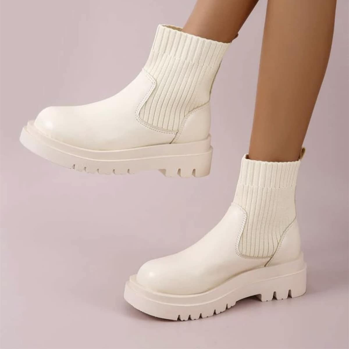 

Sock Design Slip On Chelsea Boots, Beige