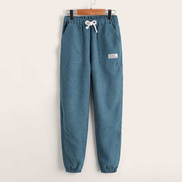 

Boys Drawstring Waist Corduroy Pants, Dusty blue