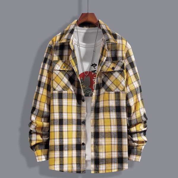 

Men Plaid Flap Pocket Shirt, Multicolor