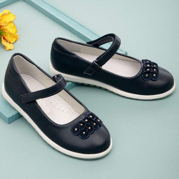 

Girls Floral Appliques Flats, Blue