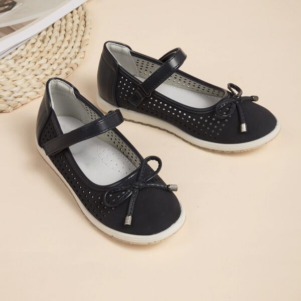 

Girls Hollow Out Design Bow Decor Flats, Black