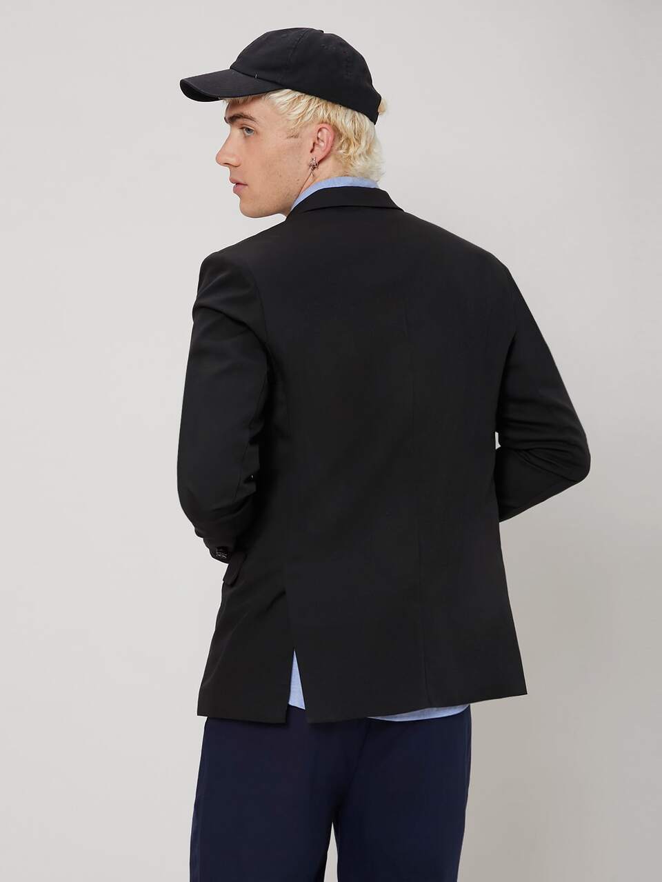 Men Lapel Collar Split Hem Blazer