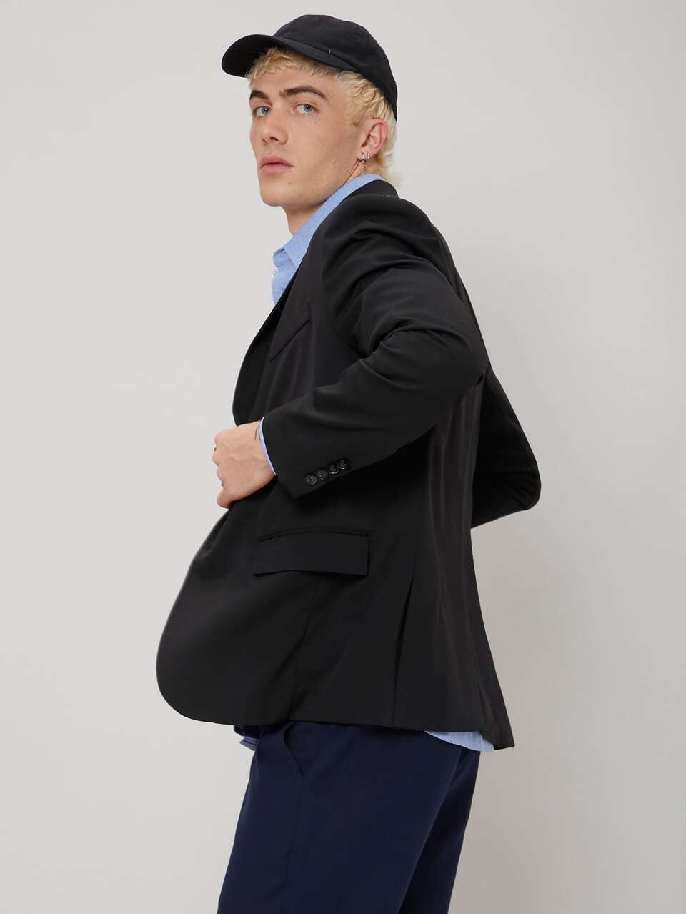 Men Lapel Collar Split Hem Blazer