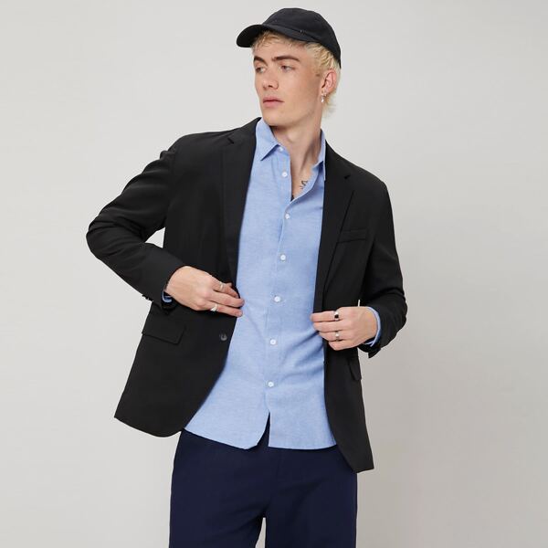 

Men Lapel Collar Split Hem Blazer, Black