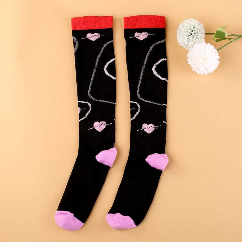 

Heart Print Over The Calf Socks, Black