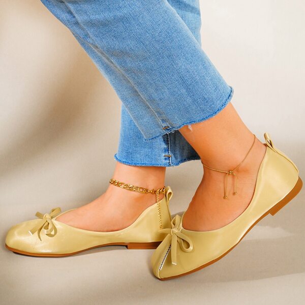 

Bow & Rhinestone Decor Ballet Flats, Yellow