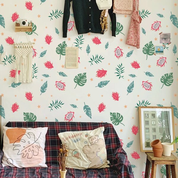 

1pc Leaf Print Wall Sticker, Multicolor