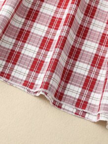 女孩蘇格蘭格紋腰部打褶燈籠袖洋裝