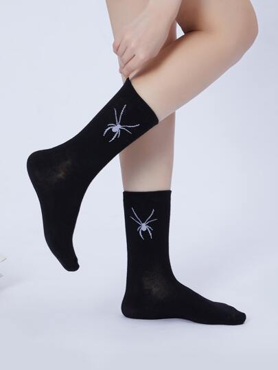 Halloween Spider Print Crew Socks