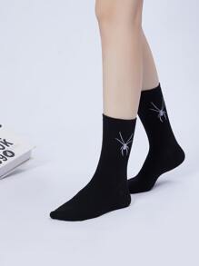 Halloween Spider Print Crew Socks - Black - View 2