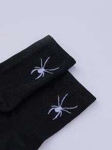 Halloween Spider Print Crew Socks - Black - View 3