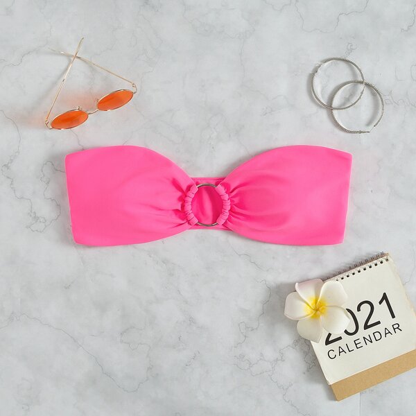 

Ring Linked Bandeau Bikini Top, Pink