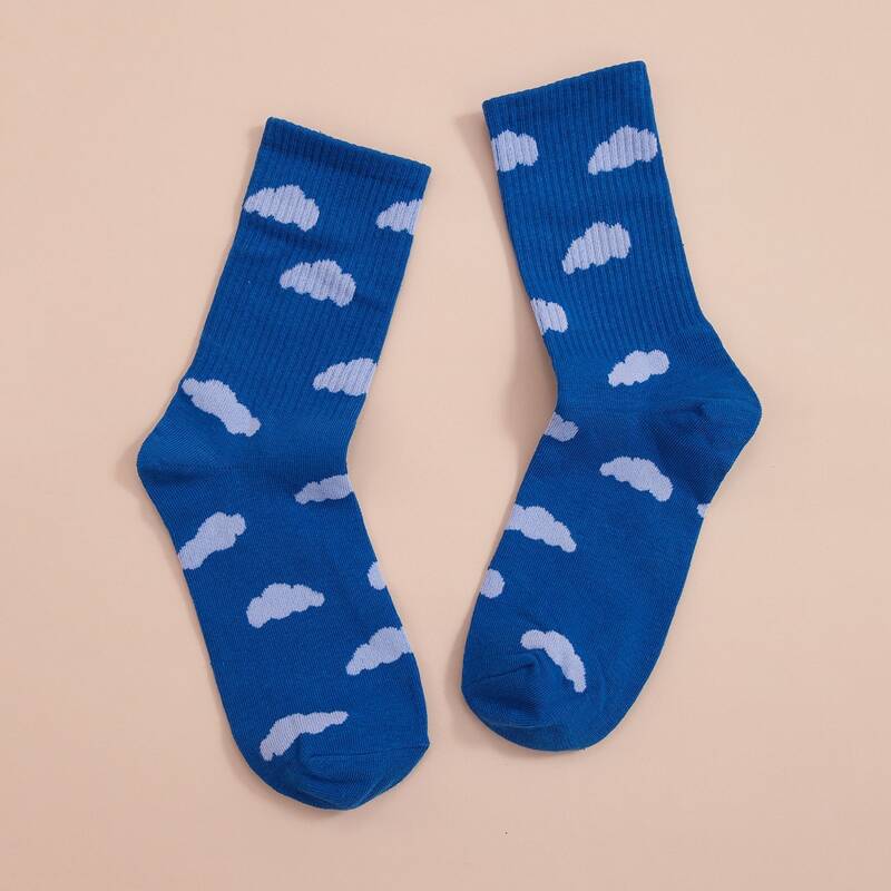 

Cloud Print Crew Socks, Blue