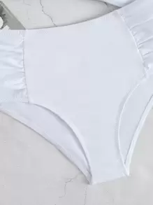 SHEIN Swim Ruched Bikini Set Underwire Push Up Bra & High Waisted Bottom 2 Pieces Bathing Suit Summer - White - View 6