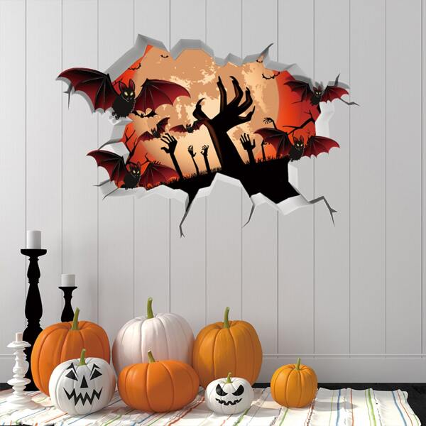 

1pc Halloween Bat Print Wall Sticker, Multicolor