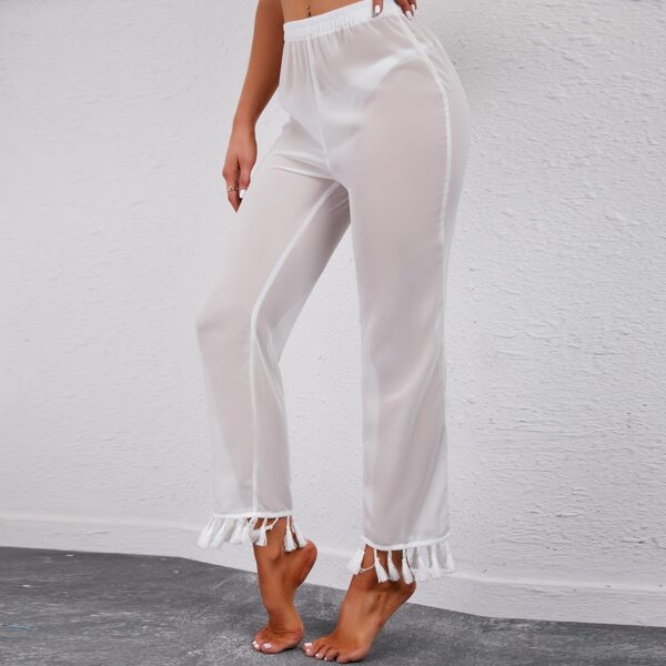 

Plain Tassel Cover Up Pants, White