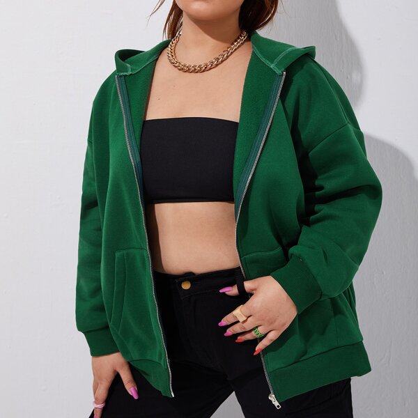 

Plus Kangaroo Pocket Zip Up Hoodie, Dark green