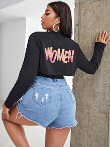 Plus Cami Top & Letter Graphic Super Crop Tee - Black - View 1