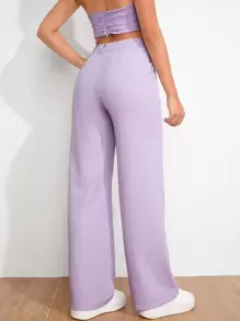 SHEIN EZwear 女式休闲纯色直筒裤 - 紫丁香色 - 查看 2